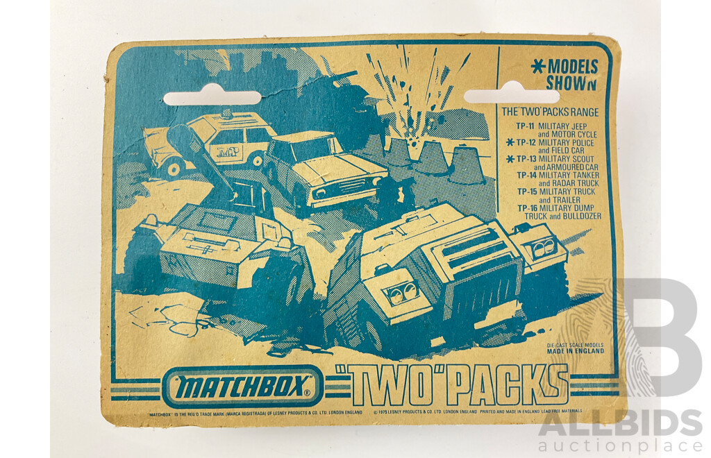 1970’s Matchbox Two Packs TP-15 Military Truck and Trailer in Original Packaging