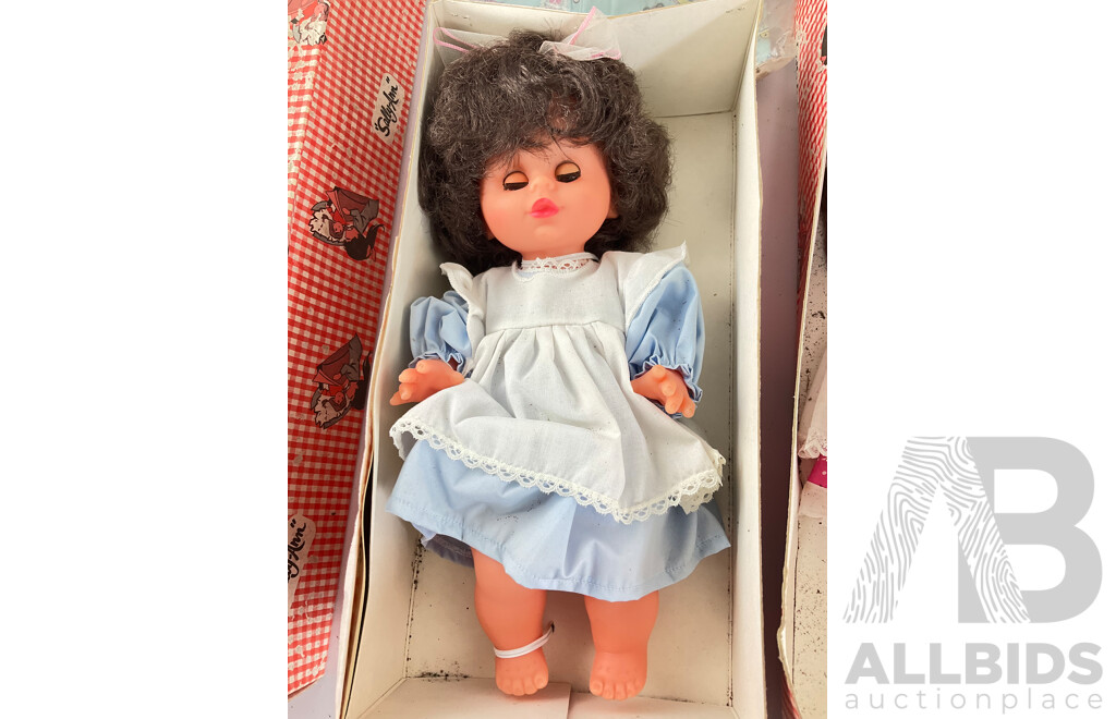 Three Vintage Sally-Ann Dolls, Amanda, Heidi and Betty with Weathered Boxes Includes Clothing Packets Made in Australia