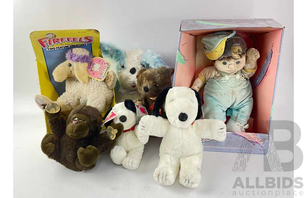 Collection of Plush Toys, Some with Original Tags and Boxes Including Snoopy, Toltoys Firffels Shamel