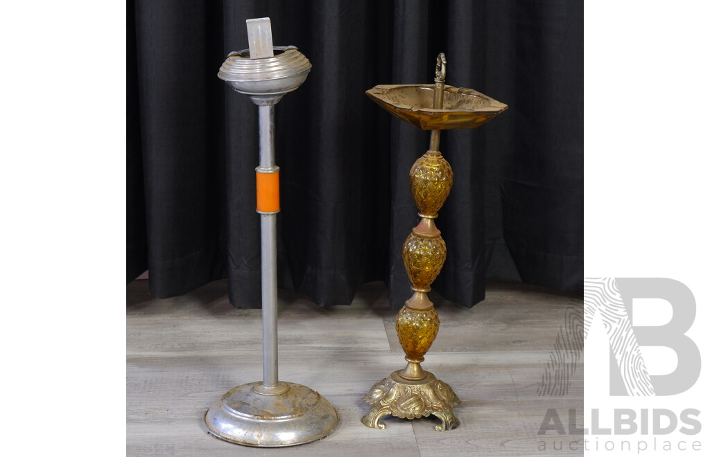 Pair of Pedestal Art Deco Smokers Stands Inc One Glass