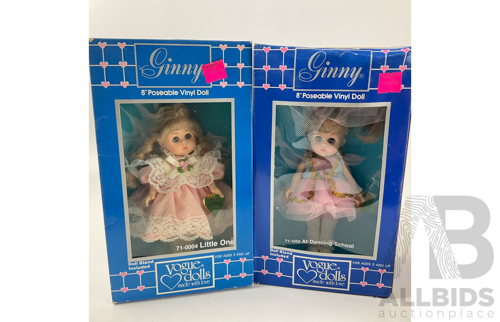 Collection of Vintage Musical Dolls and Vogue Dolls Ginny, Posable with Stand