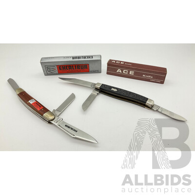 Vintage Excalibur 3320 and Ace Pocket Knifes in Original Boxes