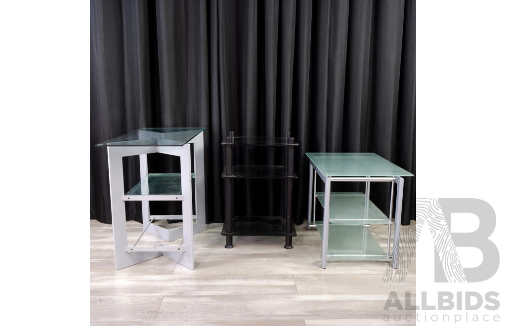 Collection of Three Metal and Glass Display Shelves