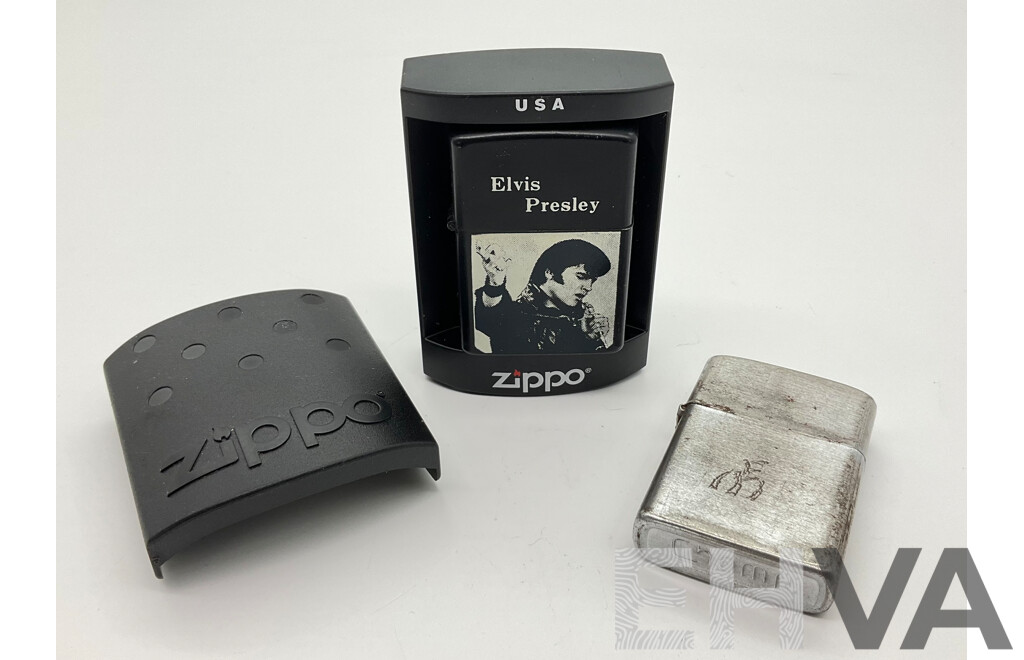 Zippo Lighter with Original Case, Elvis Presley and Champ Lighter