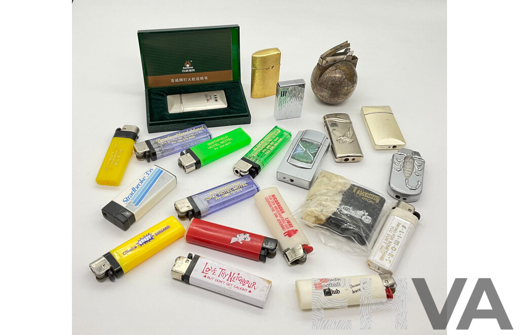 Vintage Lighters Including Honest, Byron, Globe Lighter and More