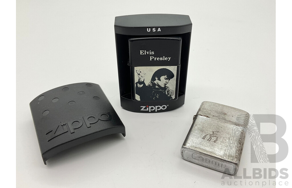 Zippo Lighter with Original Case, Elvis Presley and Champ Lighter