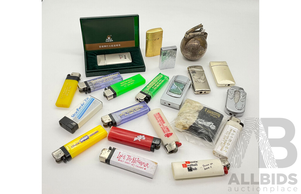 Vintage Lighters Including Honest, Byron, Globe Lighter and More