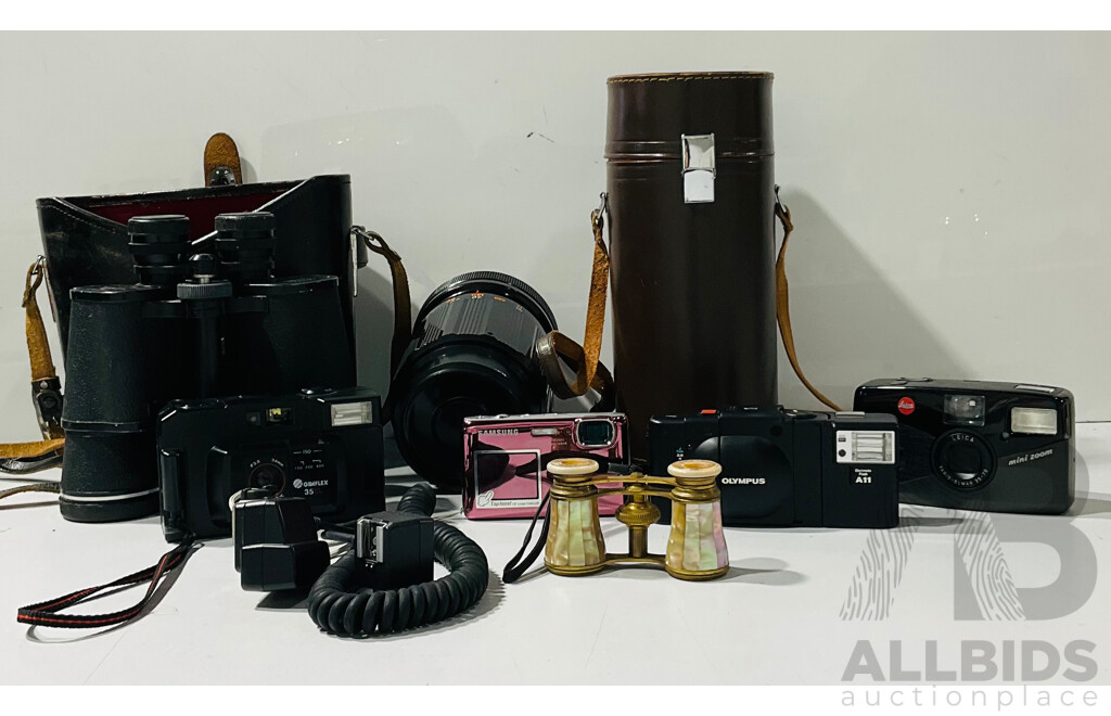 Collection of Vintage Cameras Camera Equipment and Binoculars