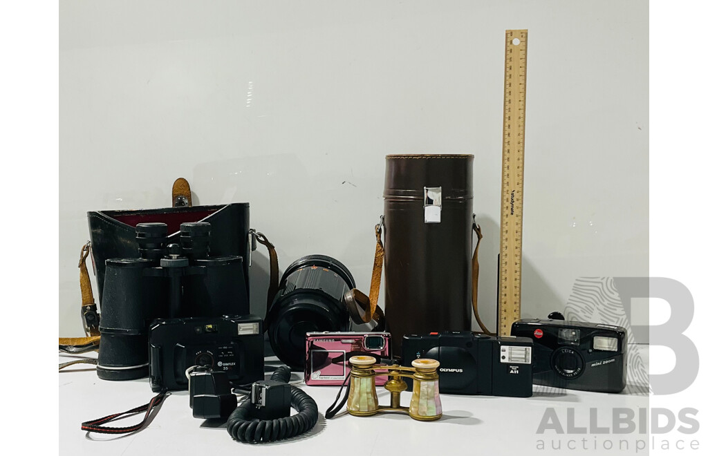 Collection of Vintage Cameras Camera Equipment and Binoculars