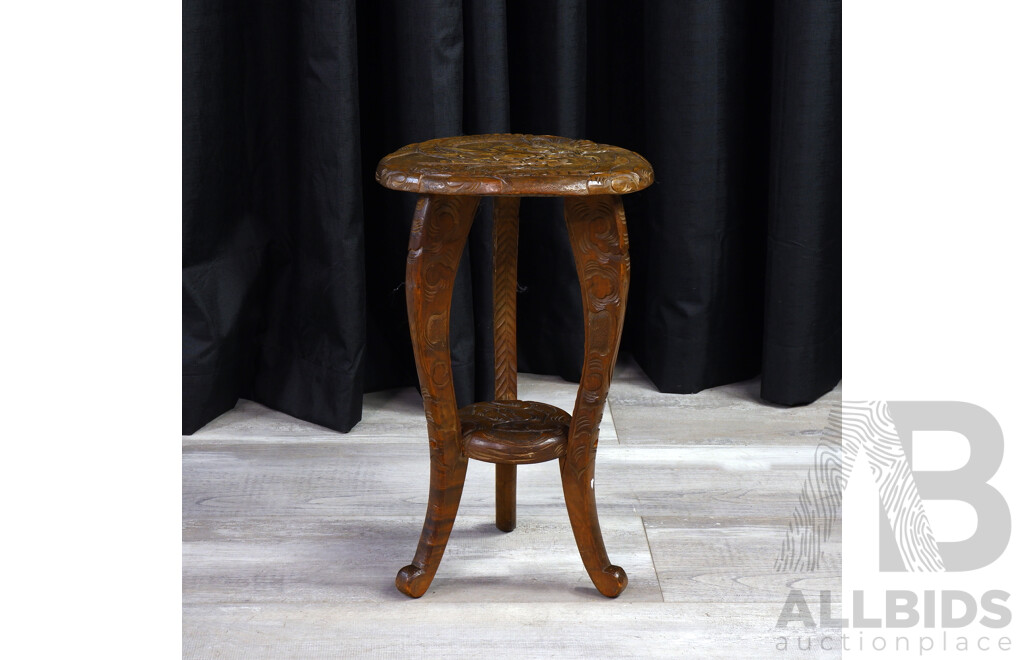 Japanese Hardwood Carved Side Table