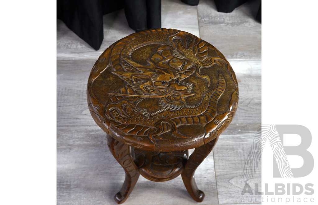 Japanese Hardwood Carved Side Table