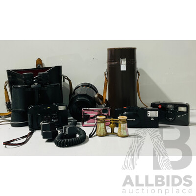 Collection of Vintage Cameras Camera Equipment and Binoculars