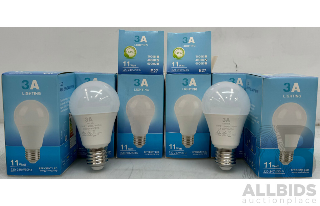 3A Lighting 11W LED Bulb A60 E27 4000K - Lot of 6