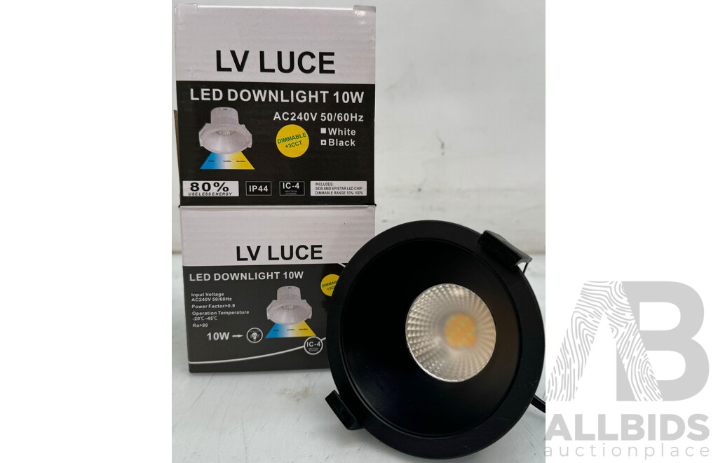 LV Luce 10W LED Downlight Tri Colour Dimmable Black - Lot of 3