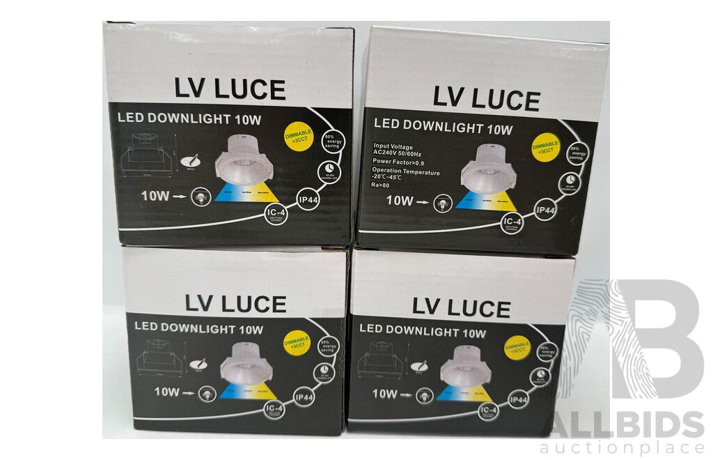 LV Luce 10W LED Downlight Tri Colour Dimmable, Black & White - Lot of 4