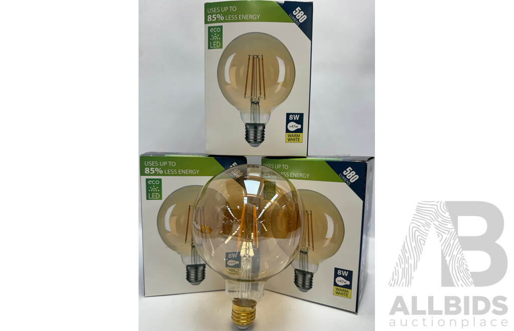 LV Luce LED 8W Dimmable Filament G125 E27 Globe Bulb Lamp - 2500K Warm White - Lot of 3