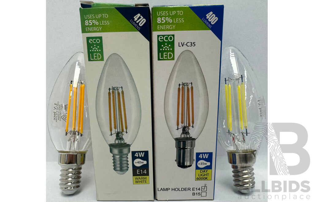 LV Luce LED 4W Filament E14 C35 Daylight and Warm White Bulbs - Lot of 11