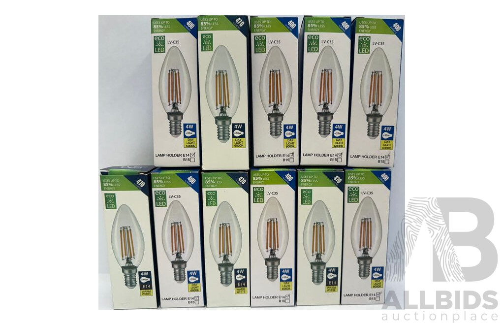 LV Luce LED 4W Filament E14 C35 Daylight and Warm White Bulbs - Lot of 11