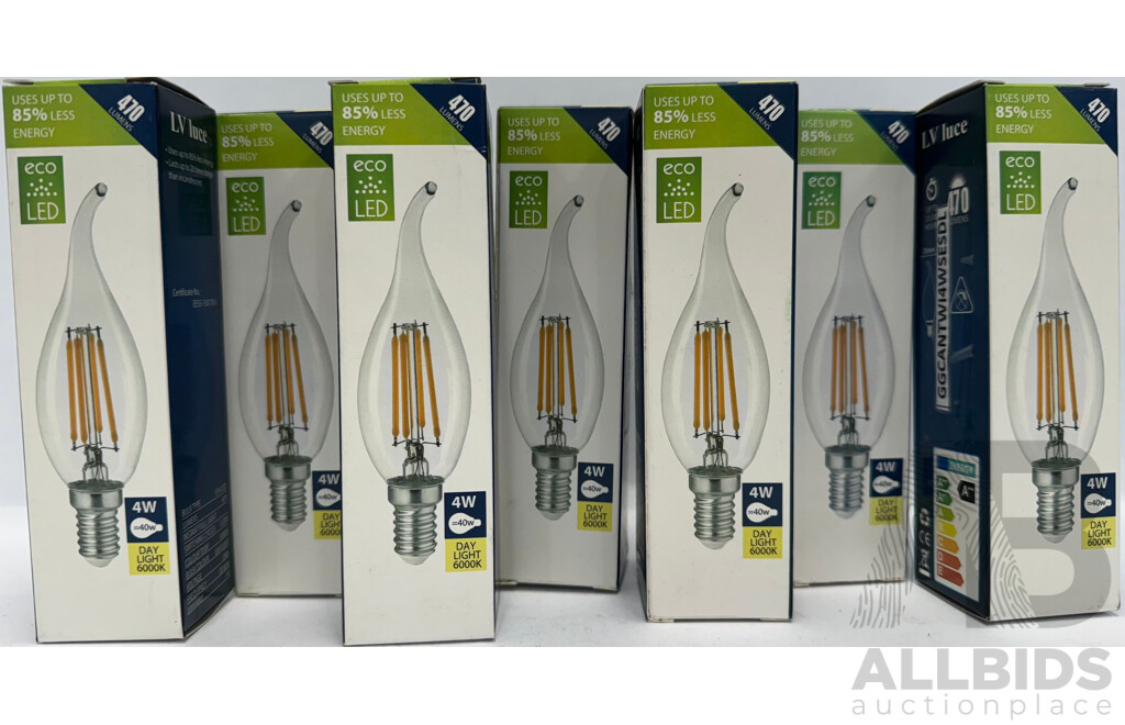 LV Luce LED 4W Filament C35T Pull Tail Flame Tip Day Light Bulbs - Lot of 7