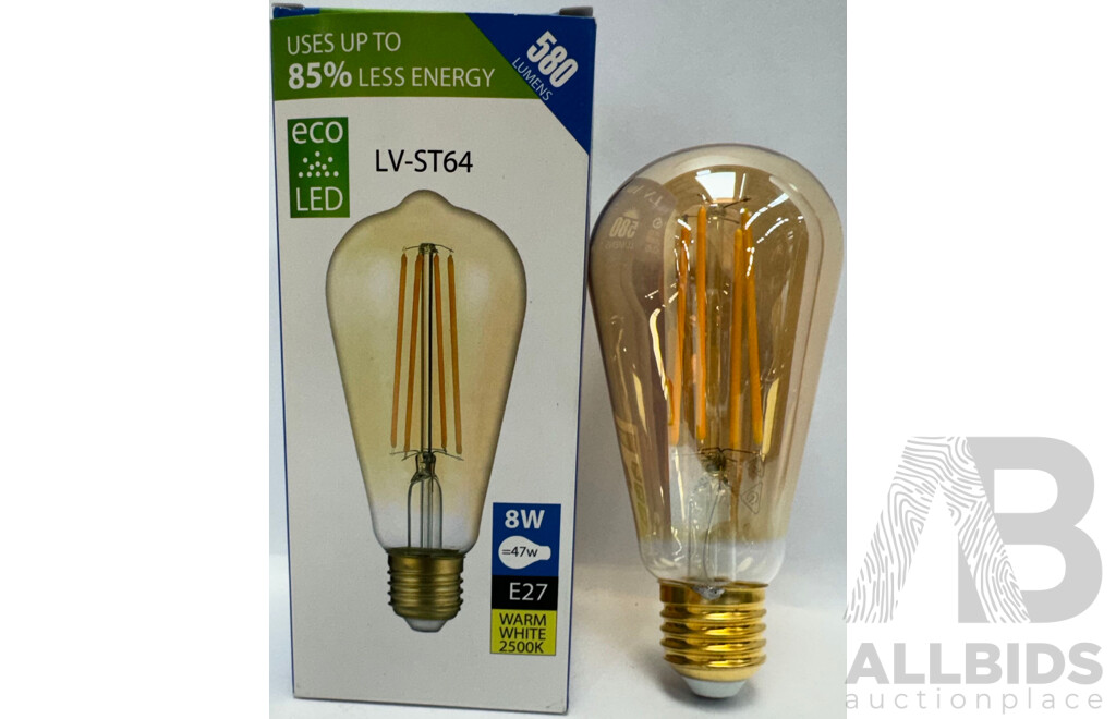 LV Luce LED 8W Dimmable Filament ST64 Daylight & Warm White Bulbs - Lot of 3