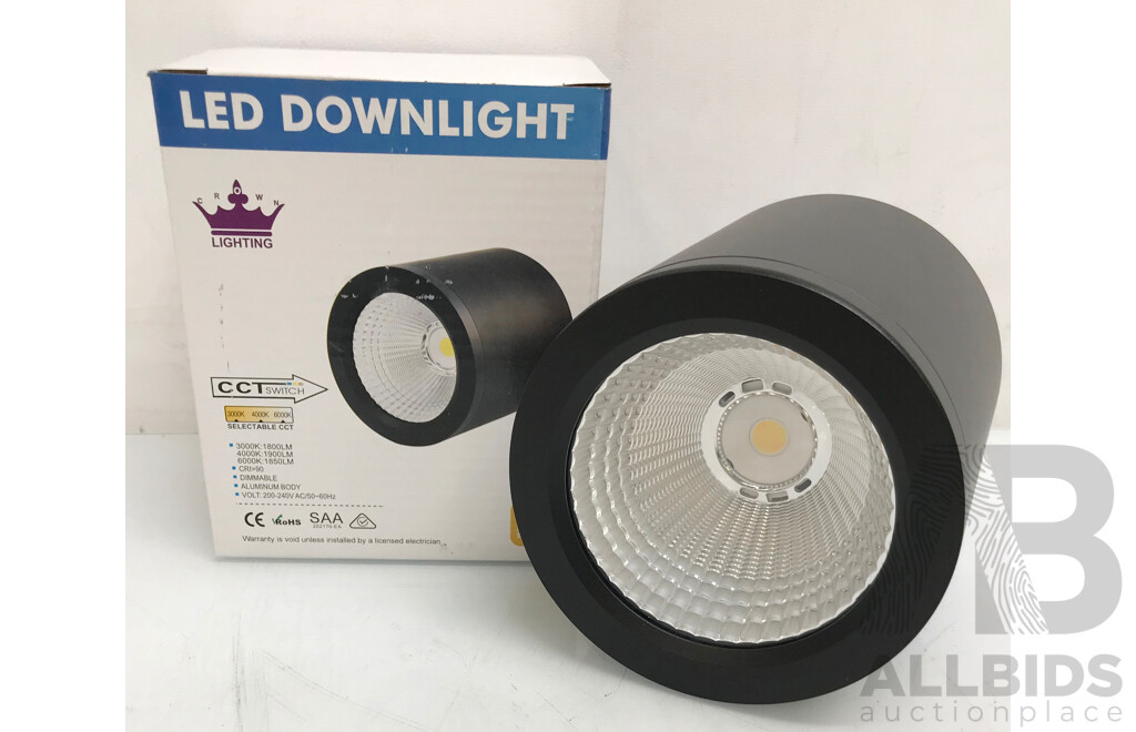 Crown Lighting Black 20W LED Downlight  - Box of 20 Pcs - Brand New