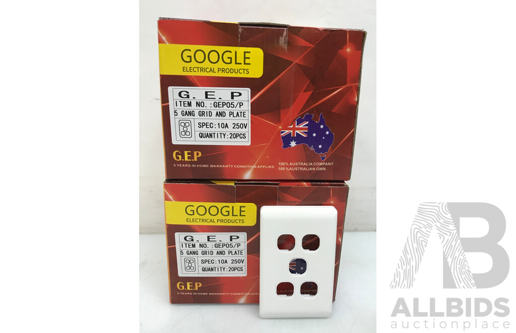 Google Electrical Products 5 Gang Grid and Plate  - 40 Pieces - Brand New