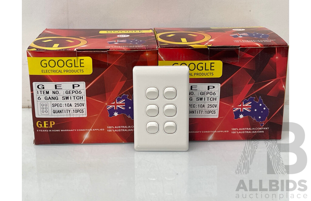 Google Electrical Products 6 Gang Switch  - 20 Pieces - Brand New