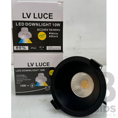 LV Luce 10W LED Downlight Tri Colour Dimmable Black - Lot of 3