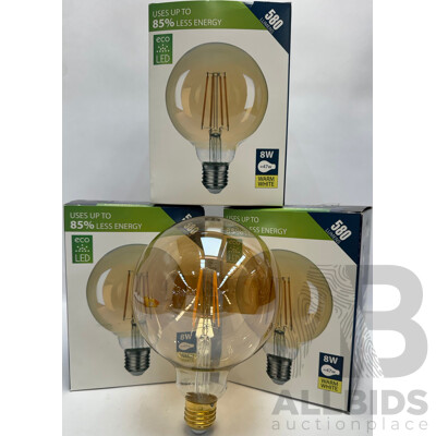 LV Luce LED 8W Dimmable Filament G125 E27 Globe Bulb Lamp - 2500K Warm White - Lot of 3