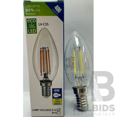 LV Luce LED 4W Filament E14 C35 Dimmable Daylight Bulb - Lot of 10