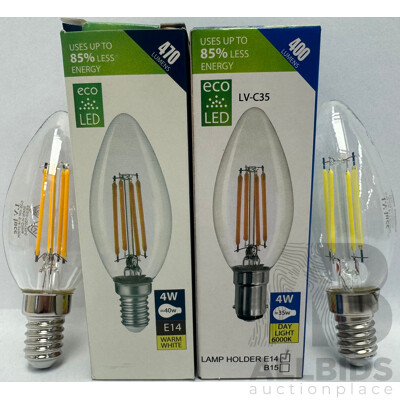 LV Luce LED 4W Filament E14 C35 Daylight and Warm White Bulbs - Lot of 11