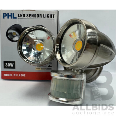 PHL 30W LED Brush Chrome Twin Sensor Spotlight