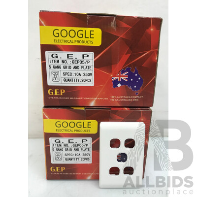 Google Electrical Products 5 Gang Grid and Plate  - 40 Pieces - Brand New