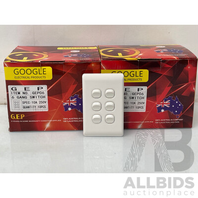 Google Electrical Products 6 Gang Switch  - 20 Pieces - Brand New