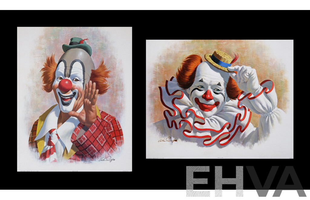 Pair of Vintage Arthur Kaplan Unframed Clown Lithographs