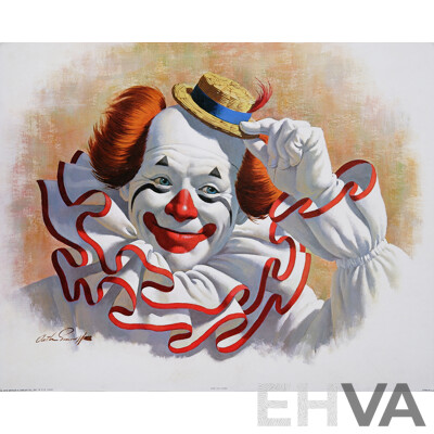 Pair of Vintage Arthur Kaplan Unframed Clown Lithographs