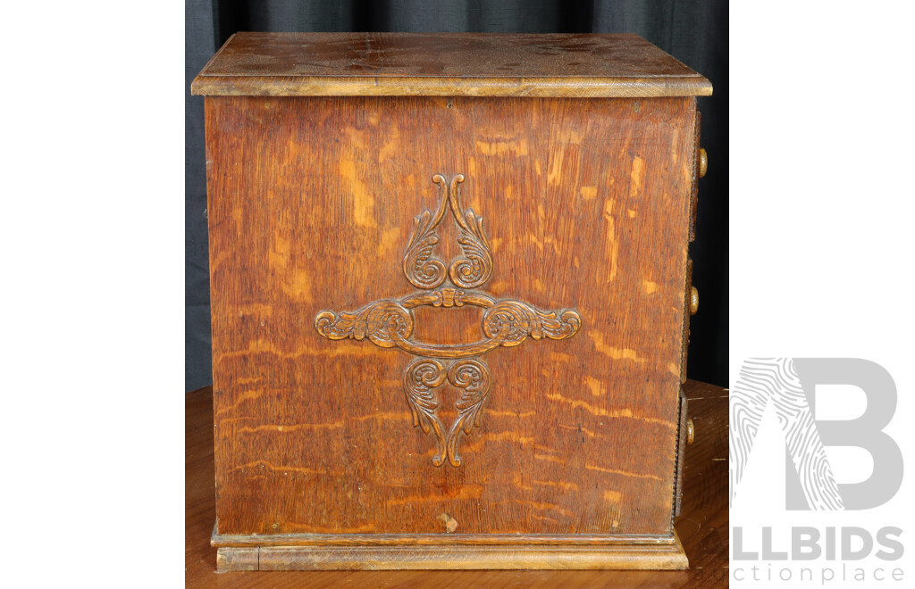 Bank of Six Oak Sewing Drawers