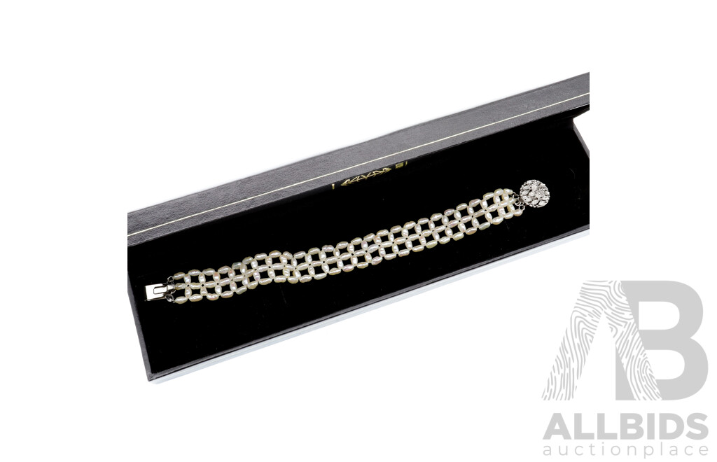 Sterling Silver Multi Row Rice Pearl Bracelet, 19cm, in Original Presentation Box