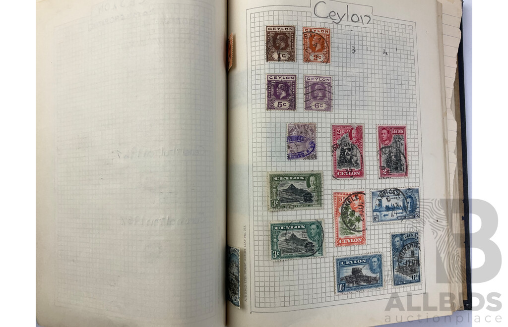 Album of Antique and Vintage Stamps Including Ceylon, Palestine, France, England, Germany, USA and More