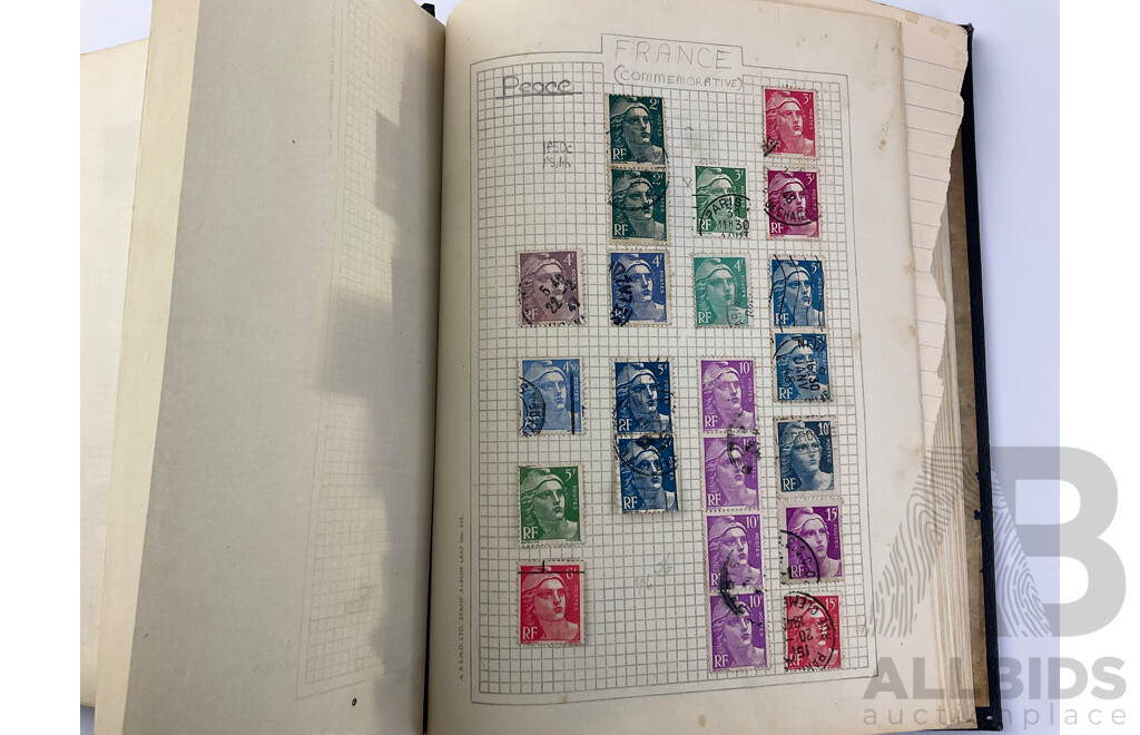 Album of Antique and Vintage Stamps Including Ceylon, Palestine, France, England, Germany, USA and More