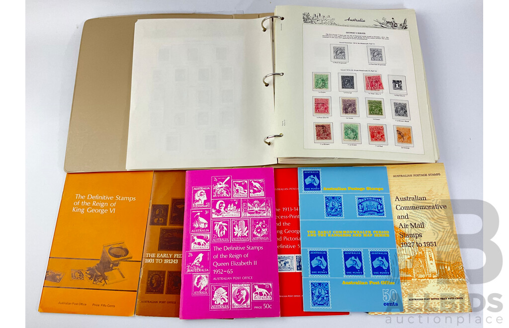 Australian Seven Seas Second Edition Stamp Album with Six Vintage Australian Stamp Reference Booklets