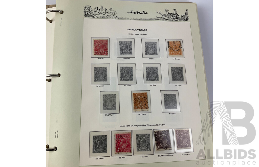 Australian Seven Seas Second Edition Stamp Album with Six Vintage Australian Stamp Reference Booklets