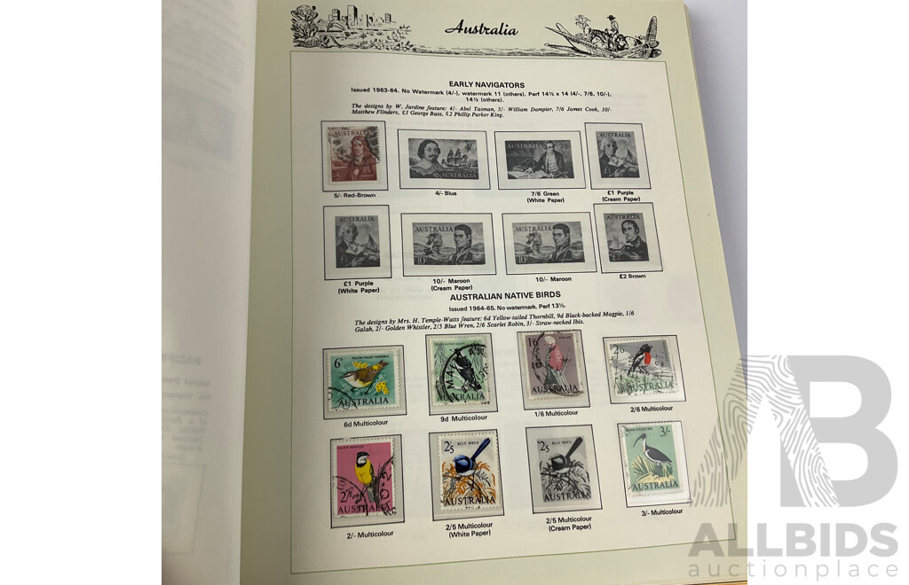 Australian Seven Seas Second Edition Stamp Album with Six Vintage Australian Stamp Reference Booklets