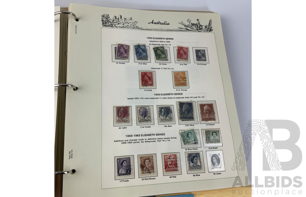 Australian Seven Seas Second Edition Stamp Album with Six Vintage Australian Stamp Reference Booklets