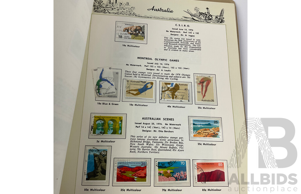 Australian Seven Seas Second Edition Stamp Album with Six Vintage Australian Stamp Reference Booklets