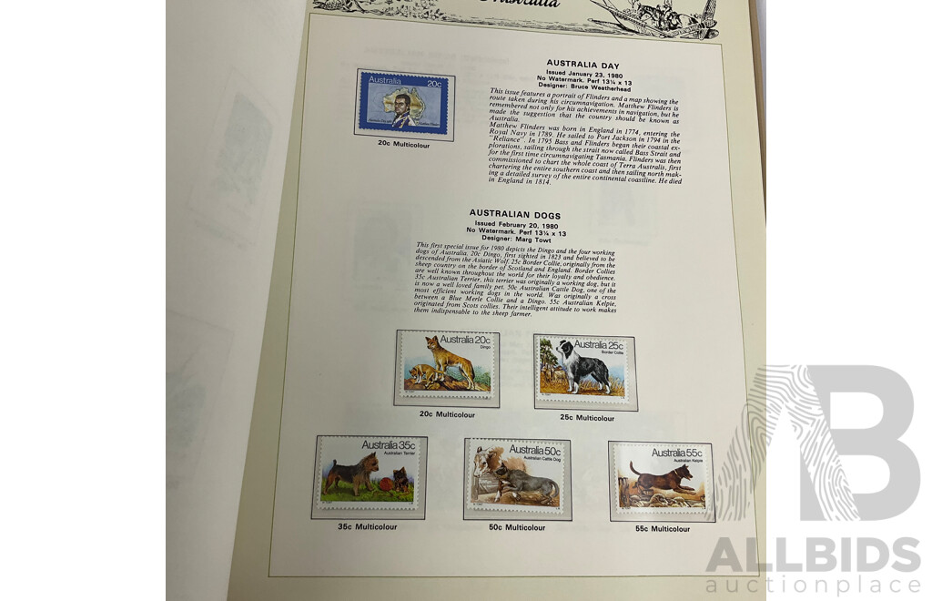 Australian Seven Seas Second Edition Stamp Album with Six Vintage Australian Stamp Reference Booklets