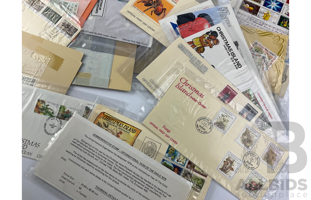 Collection of 1970's and 80's Christmas Island and Christmas Themed Mint Stamps and First Day Covers