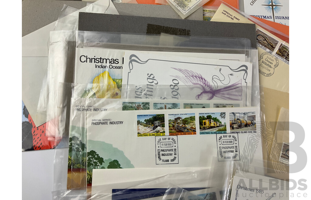 Collection of 1970's and 80's Christmas Island and Christmas Themed Mint Stamps and First Day Covers