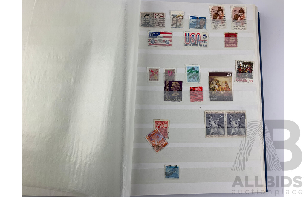 Album of International Stamps, Cancelled, Mintstrips, Blocks Including USA, Indonesia, India, Malta and More