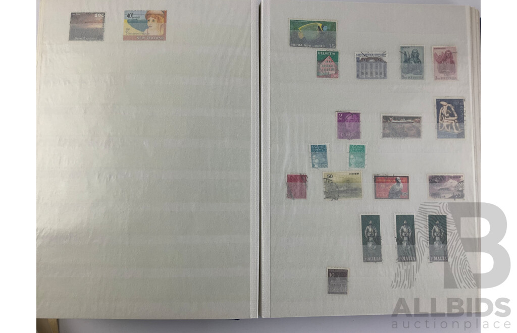 Album of International Stamps, Cancelled, Mintstrips, Blocks Including USA, Indonesia, India, Malta and More